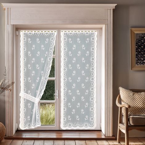 Paire de rideaux Bonne-Femme avec embrasses Blanc 60x120 cm (1/2)
