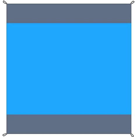Tapis de Plage Imperméable, Tapis de Plage 200 x 210cm Grande Couverture de Plage Imperméable Anti-Sable avec 4 Piquets pour Plage Voyage Camping Randonnée Pique-Nique Vacances, Gris + Bleu (1/5)