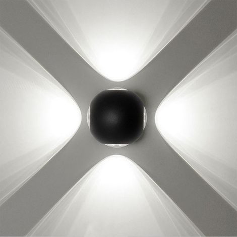 Applique Parete Lampada Sfera Nera Esterno 4 Led Cob Bianco Freddo 12W FD-21