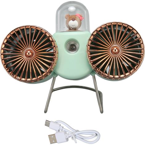 Ventilateur brumisateur à double flux, lampe d'ambiance pour bureau (idéale pour les chambres d'étudiants), rechargeable par USB, vert (1/5)