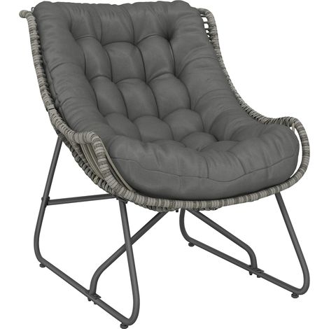 Silla de exterior de ratán con cojín, estructura de acero, capacidad de 120 kg.