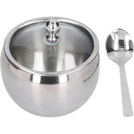 Pot à épices en acier inoxydable, récipient à épices, sel, poivre, sucre, organisateur de stockage avec couvercle en verre et (1/5)