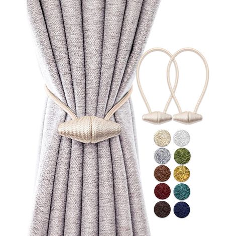 Embrasses de Rideau Magnétiques avec Aimant Plus Grand de Mise à Niveau, Paquet de 2 Retenues de Draperie de 48 cm pour Rideau Intérieur et Extérieur - Beige (1/5)