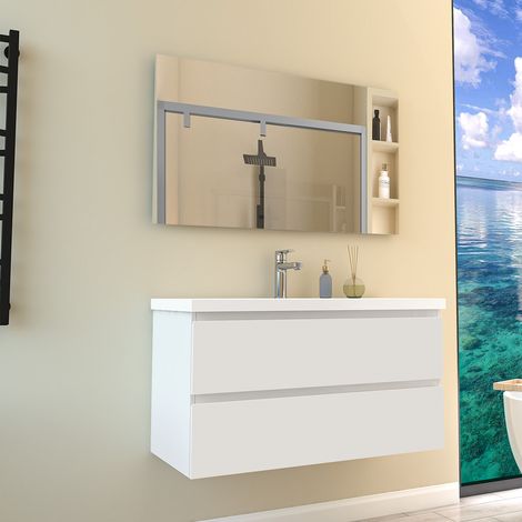 Mobile per bagno sospeso con lavabo da incasso 99 cm bianco (1/5)