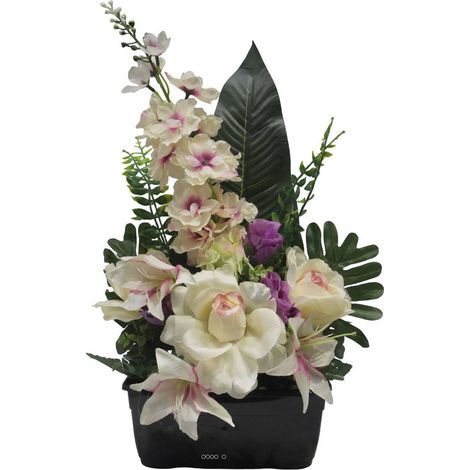Jardinière fleurs artificielles pour les tombes Rose, bouton de Rose, Lys et Delphinium Pourpre - couleur: Pourpre