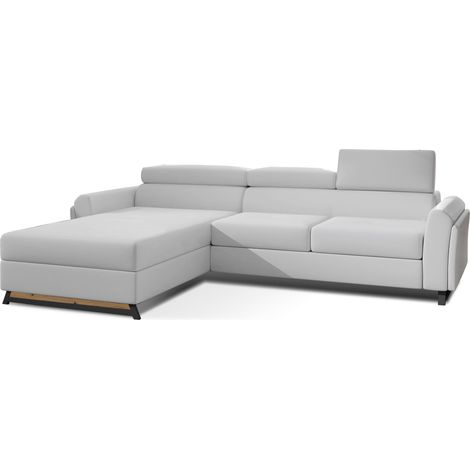 Canapé angle gauche convertible simili clair blanc avec appuis-tête réglables Mazerali 300cm (1/5)