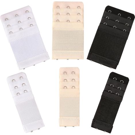 Set di 6 estensori per reggiseno - 3 ganci, clip regolabili in nylon e ganci in acciaio inossidabile, elastico morbido e confortevole, adatto alle donne - Bianco, Nero, Nudo