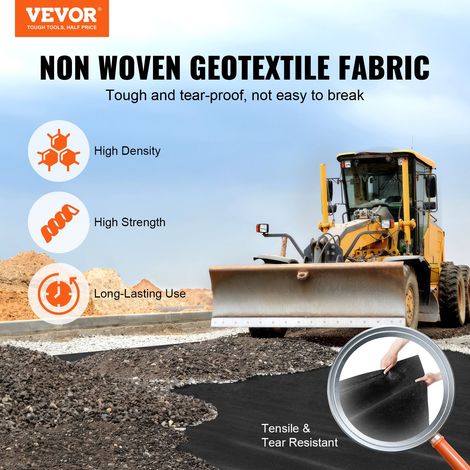 Géotextile Non Tissé 1x50 m Toile de Paillage Anti-Mauvaises Herbes 150 g/m² Tissu d'Allée Perméable Résistant à la Déchirure pour Systèmes de Drainage, Aménagement Paysager, Couvre-sol, Noir (1/5)
