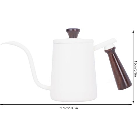 Cafetière portable en acier inoxydable avec poignée en bois et bec verseur en col de cygne, blanche, 700 ml (1/5)