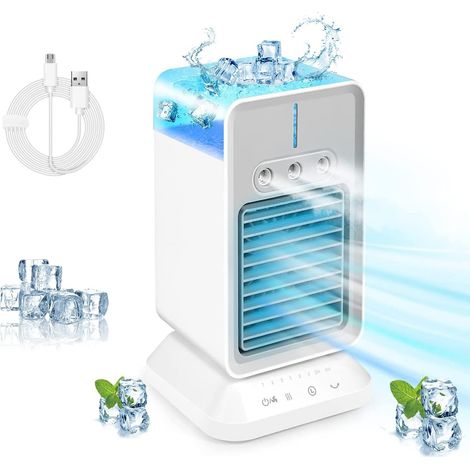 Rafraîchisseur d'air 4 en 1 RHAFAYRE Climatiseur Mobile 486m³/h 60W Blanc