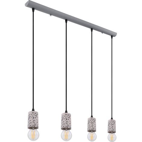 Suspension, plafonnier, lampe suspendue moderne, spots, suspension, table à manger, aspect pierre terrazzo, gris métal, 4 ampoules E27, L x H 80 x 120 cm