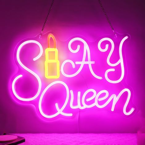 Enseigne néon « Slay Queen » murale – Veilleuse néon pour chambre style « Preppy » – esthétique pour filles, femmes ou meilleures amies – Idée cadeau Y2K, anniversaire ou Noël (1/5)