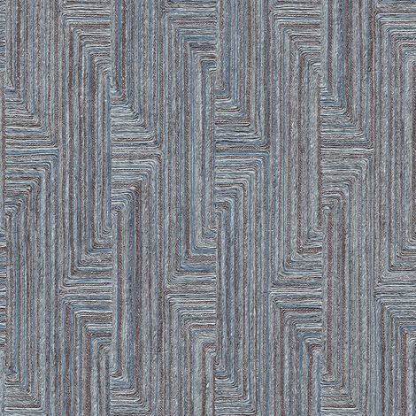 Ethno Tapete Profhome SA524016-DI heißgeprägte Vliestapete in Textiloptik und metallischen Akzenten blau kupfer-braun tauben-blau beige-grau 5,33 m2