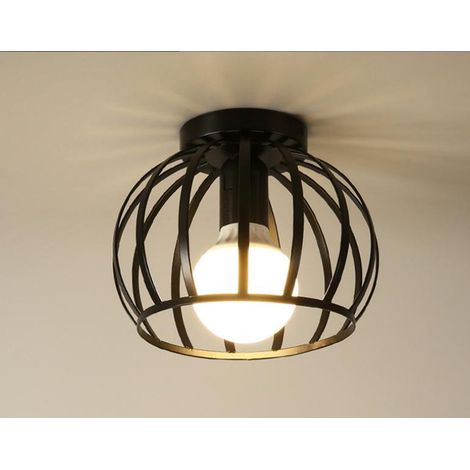 Lámpara de techo industrial vintage, E27, diseño retro de jaula, lámpara de techo de metal para cocina, dormitorio, entrada, pasillo (negro) (1/5)
