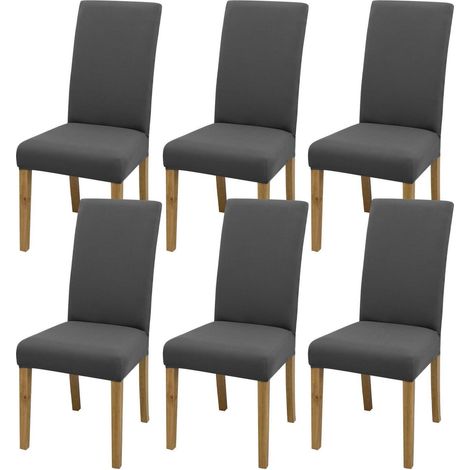 Dehnbare Stuhlbezüge 6er Set mit Rückenlehne, Milchseide Grau (1/5)