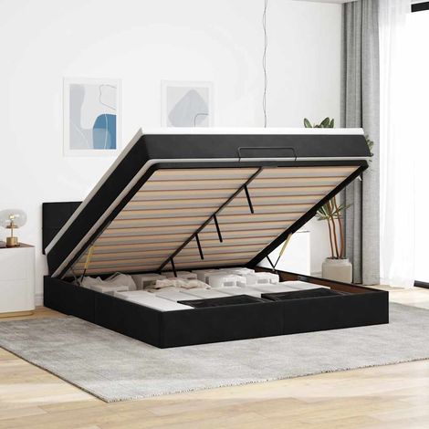 Ottoman-Bett mit Matratze Schwarz 180x200 cm Samt