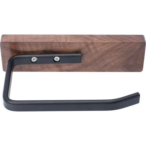 Porte-rouleau WC, bois/fer/noir/sans perçage, pour toilettes (1/5)