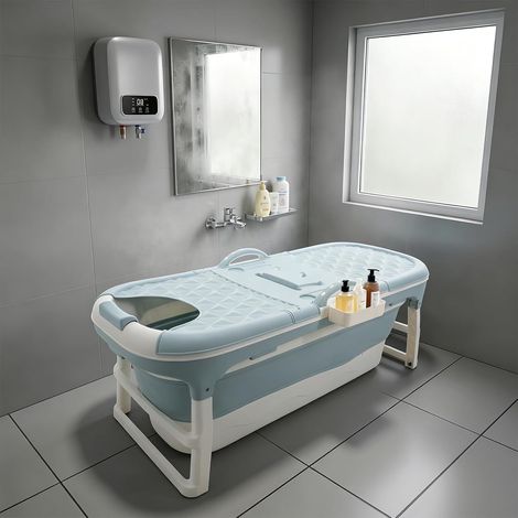 Foldable Bathtub Large Capacity Portable Bath Tub with Storage Basket, Adult Folding Bathtub with Lid Soaking Bath Tub for Home Spa, Camping and Travel Use (1486253cm) (1/5)