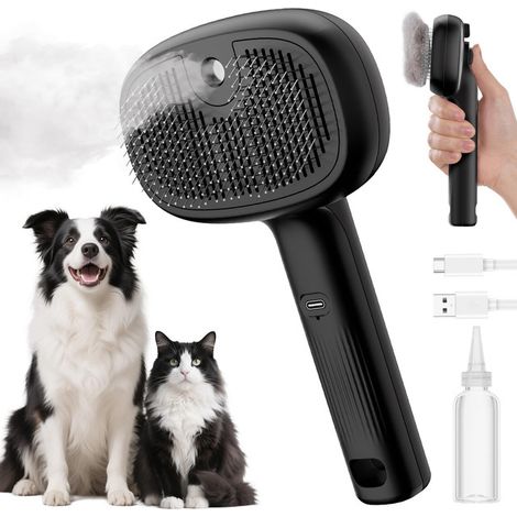 Brosse à vapeur pour animaux, peigne de toilettage 3 en 1, brosse autonettoyante pour chiens et chats, élimine les poils morts et les nœuds, massage doux