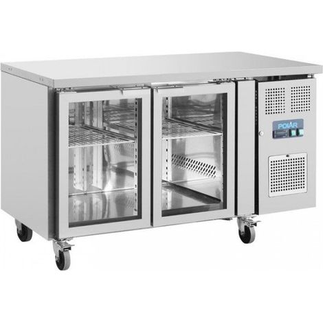 Table inox réfrigérée tropicalisée positive 205 Litres, 2 portes vitrées, 300 W, 220 V - MONO