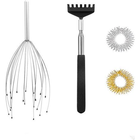 20 Kopfhautmassagegeräte und Rückenkratzer mit Krallenköpfen und 2 Fingermassageringen (1/5)