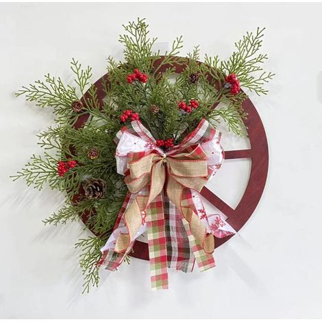 Corona de Navidad artificial de 40 cm de diámetro, decoración para puerta de entrada con piñas y bayas. (1/5)