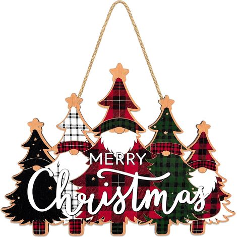Décoration de Noël – Panneau en bois en forme de couronne avec l'inscription « Merry Christmas » pour la porte d'entrée (1/5)
