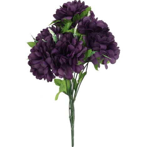Künstlicher Strauß aus 8 lila Chrysanthemen mit Schleierkraut – Grabdekoration, 54 cm (1/2)