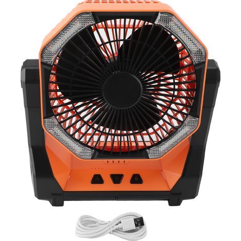 Ventilateur de camping portable pliable avec lumière, alimenté par une batterie rechargeable USB de 8000 mAh, idéal pour les pique-niques, les barbecues, la pêche et les voyages. (1/4)