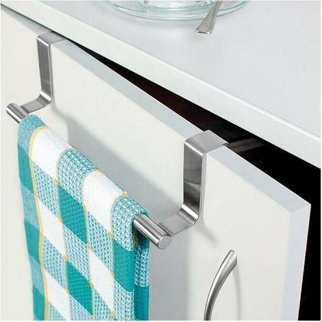 Porte Serviettes Torchons sur Porte, Barre Acier INOX à Suspendre sur Porte de Placard, Installation sans Perçage (1/4)