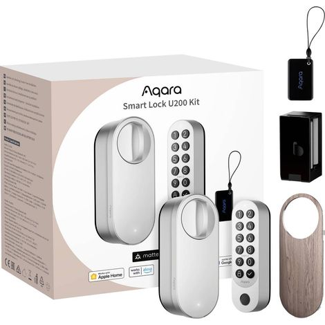 Serrure de porte intelligente Bluetooth – Alimentation lithium-ion 7,4V – 1 batterie incluse – Compatible avec clé, code et télécommande – Aqara