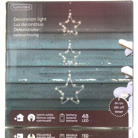 Lumineo Batterie Micro-LED 3 Sterne Transparent 0,58 Meter 48 Lichter - warmweiß (1/3)