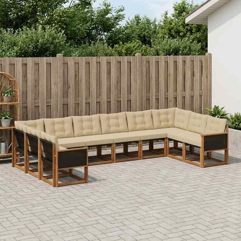 vidaXL Outdoor-Sofagarnitur mit Kissen 10 pcs Natur und Beige (1/5)