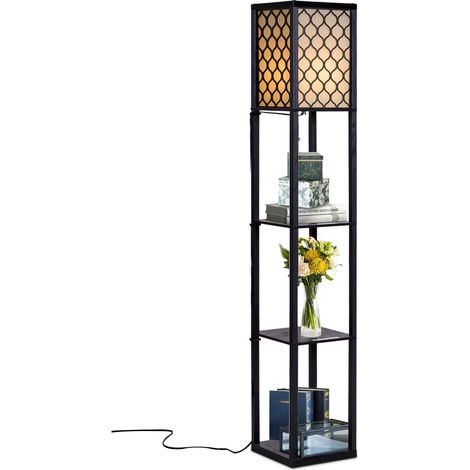 Costway – Lampadaire LED avec étagères 3 niveaux – Cadre en MDF noir – Lumière chaude E27 – Hauteur 160cm pour chambre et salon (1/5)