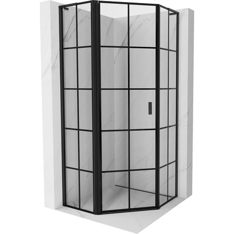Mexen Mist L cabine de douche pentagonale pivotante gauche 80 x 80 cm, grille noire, noire - 8A8L-080-080-70-77-L (1/5)