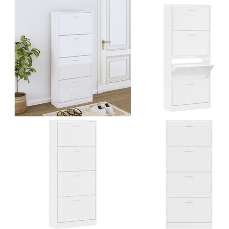 Mueble zapatero madera contrachapada blanco brillo 63x24x147 cm - Armario para zapatos - Estantería para zapatos