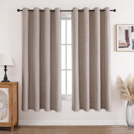 100% Thermal Blackout Curtain, 2 Pieces, L140 x H175, Thermal Linen Curtain, Anti-Cold and Heat Insulation, Opaque Curtain with Eyelets, Light Insulation, Anti-UV, Linen (1/5)