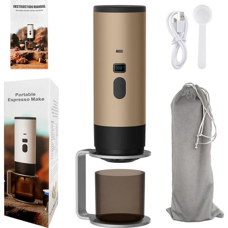 Machine à expresso portable, cafetière de voyage mains libres pour le camping, machine à expresso auto-chauffante pour voiture avec USB-C, comprend un support et un sac de rangement en velours pour (1/5)