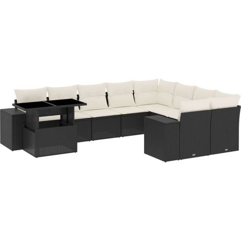 vidaXL Set Divani da Giardino 10pz con Cuscini in Polyrattan Nero (1/5)