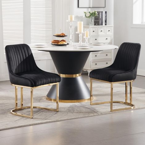 Wahson Dining Chairs Set of 2 in Velvet Upholstered Kitchen Corner Chairs with Golden Metal Frame for Dining Living Room Restaurant, Black