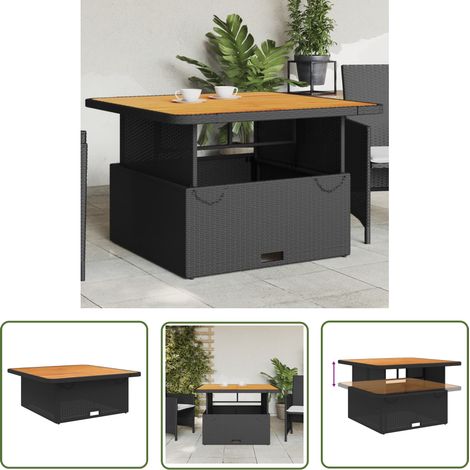 The Living Store Gartentisch Schwarz 110x110x71 cm Poly Rattan und Akazienholz - Esszimmertisch - Gartentisch - Outdoortisch - Terrassenmöbel - Loungetisch (1/5)