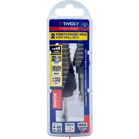 Tivoly • coffret de 3 forets étagés HSS revêtus TiAlN Ø 4 à 30mm (1/4)