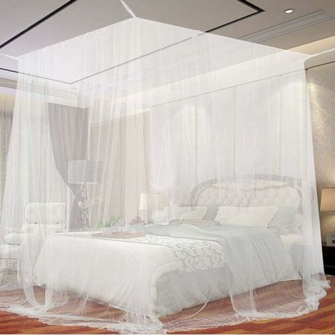 1pc Blanc 190 x 210 x 240cm Moustiquaire de Lit, Grand Carrée Moustiquaire pour Lit Extra Large, Moustiquaire Baldaquin Intérieur et Extérieur pour Lits Simples et Doubles (1/4)