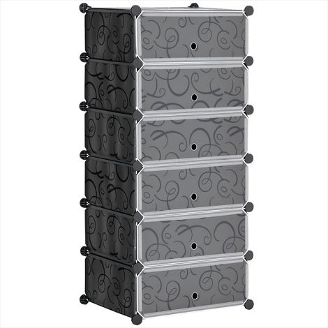 Bibliothèque modulable 6 casiers avec portes noir 108 cm PP (1/5)