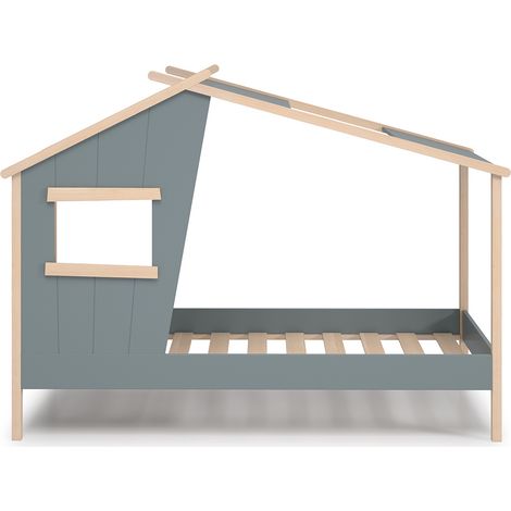 Lit cabane pour enfant coloris Vert Kaki, blanc ciré , couchage 90 x 190 cm - Longueur 215 x Profondeur 103 x Hauteur 158 cm (1/5)