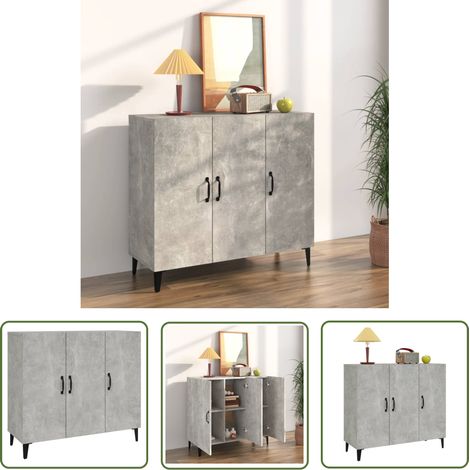 Buffet Commode Armoire Luxueux, pour Salon Chambre Entrée Cuisine, Gris béton 90x34x80 cm Bois d'ingénierie OIB3080E (1/5)