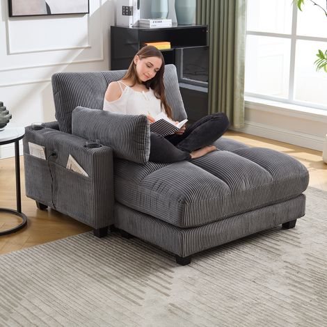 Fauteuil relax 140 x 112 x 81 cm - Gris - Poches latérales, coussins, appui-tête réglable (1/5)