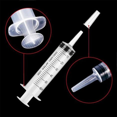 Grosses seringues plastiques 60ml - Lot de 5 pièces - Idéales pour mesure de liquide, arrosage jardin et laboratoire scientifique (1/4)