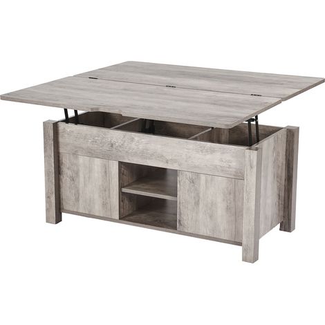 Table basse relevable 1000 mm style ferme, table centrale rustique avec porte de grange et compartiment de rangement caché, plateau relevable rectangulaire moderne pour salon, bureau, maison, assembla (1/5)