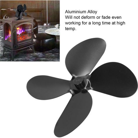 Kit de 4 pales de ventilateur de poêle en alliage d'aluminium avec vis et clé hexagonale de rechange, noir (1/4)